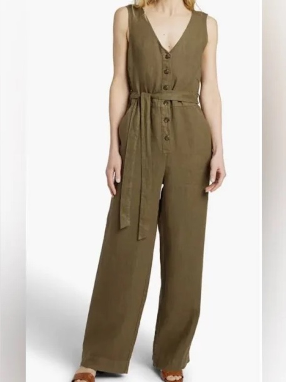 FAHERTY Alina Linen Jumpsuit - Military Olive